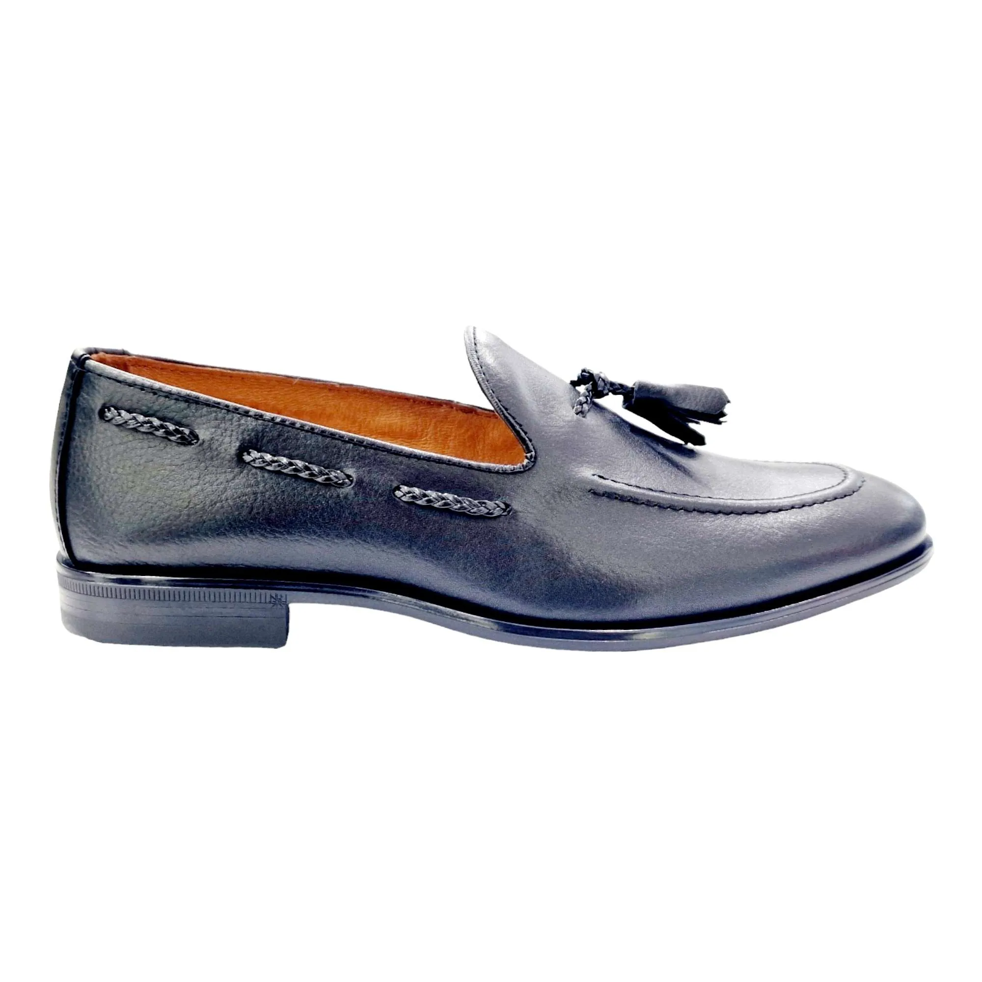 ZAPATOS MOCASÍN HOMBRE BORLAS CUERDA TRENZADA NEGRO