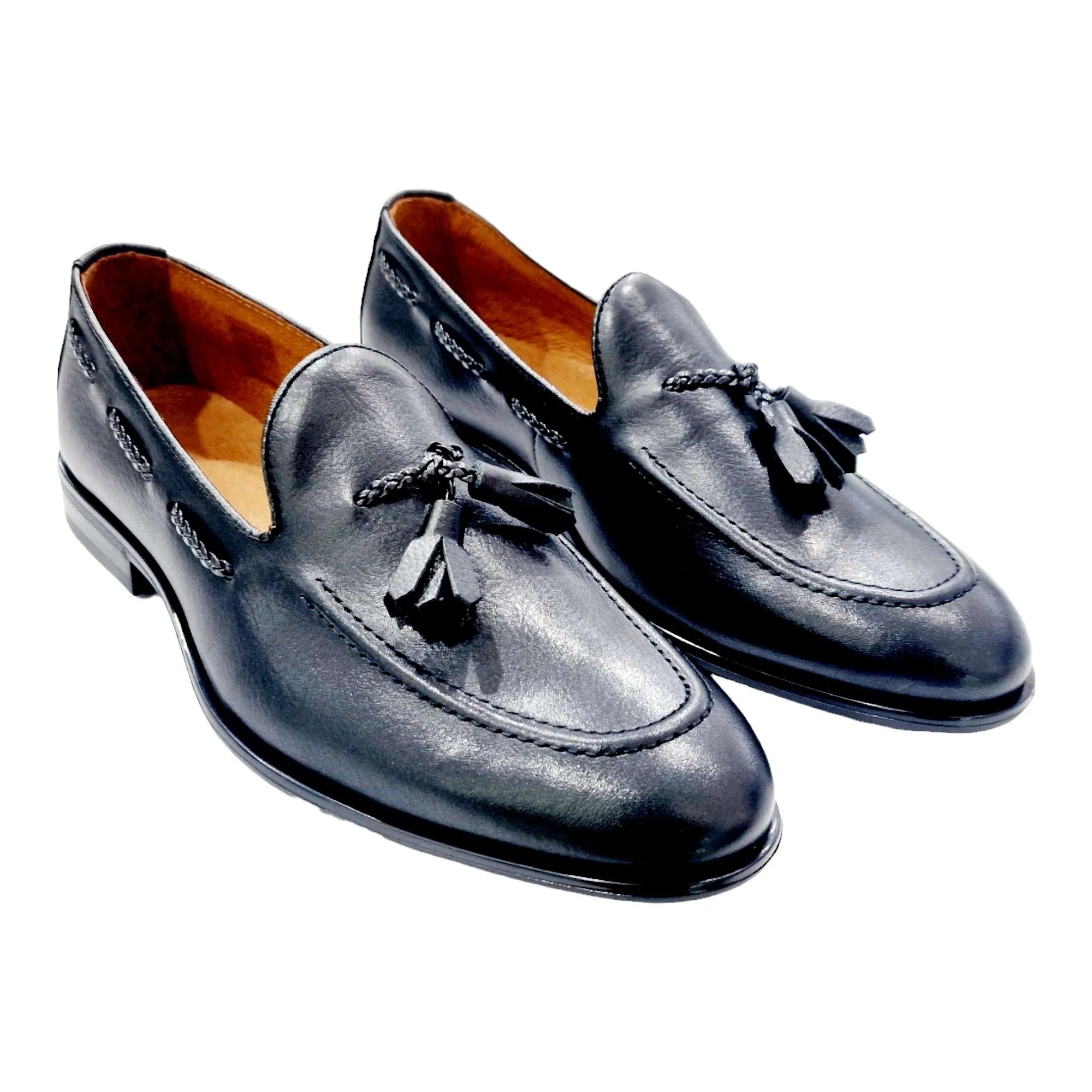 ZAPATOS MOCASÍN HOMBRE BORLAS CUERDA TRENZADA NEGRO