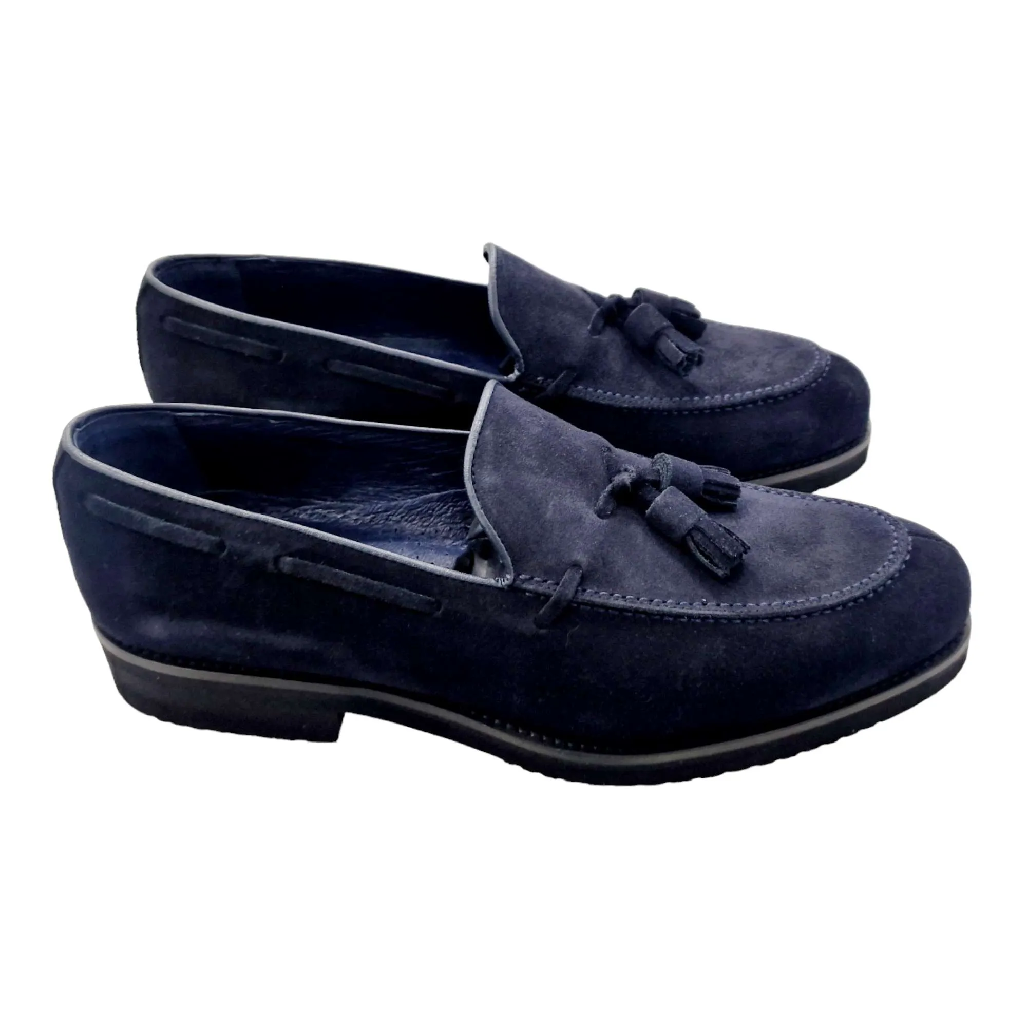 ZAPATOS MOCASÍN HOMBRE VESTIR SERRAJE BORLAS MARINO