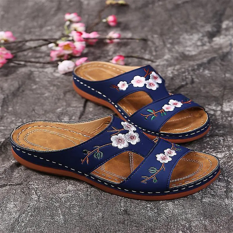 Zapatos ortopédicos de flores para mujer Sandalias de punta abierta Zapatillas de plataforma para damas Summer Beach Goma Suela 