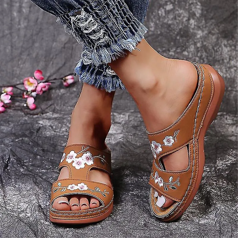 Zapatos ortopédicos de flores para mujer Sandalias de punta abierta Zapatillas de plataforma para damas Summer Beach Goma Suela 