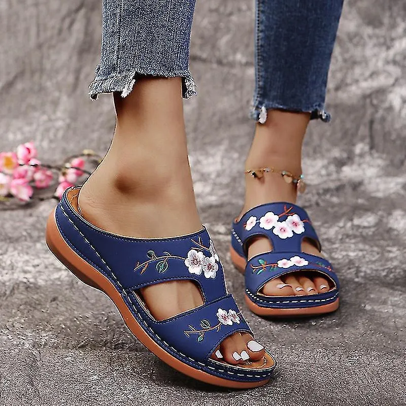 Zapatos ortopédicos de flores para mujer Sandalias de punta abierta Zapatillas de plataforma para damas Summer Beach Goma Suela 