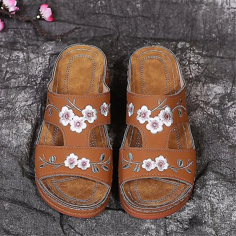 Zapatos ortopédicos de flores para mujer Sandalias de punta abierta Zapatillas de plataforma para damas Summer Beach Goma Suela 