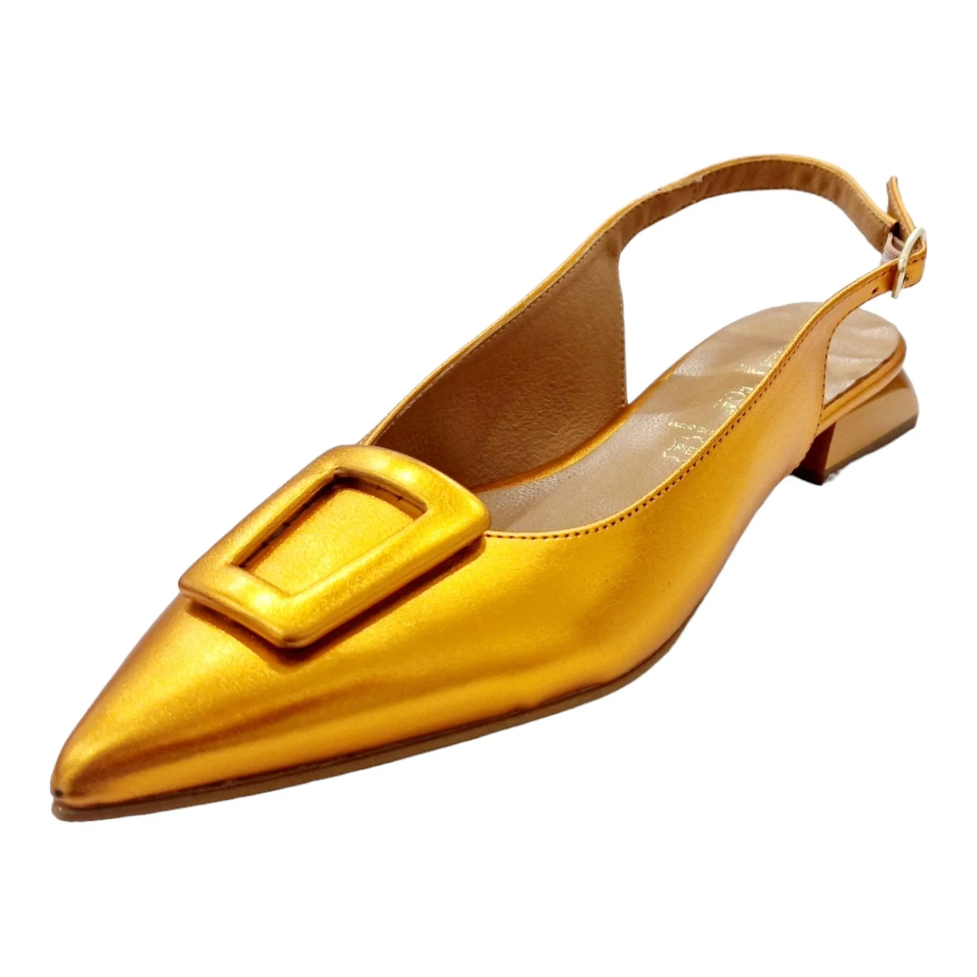 ZAPATOS SABRINA DESTALONADO MUJER ADORNO HEBILLA FORRADA NARANJA