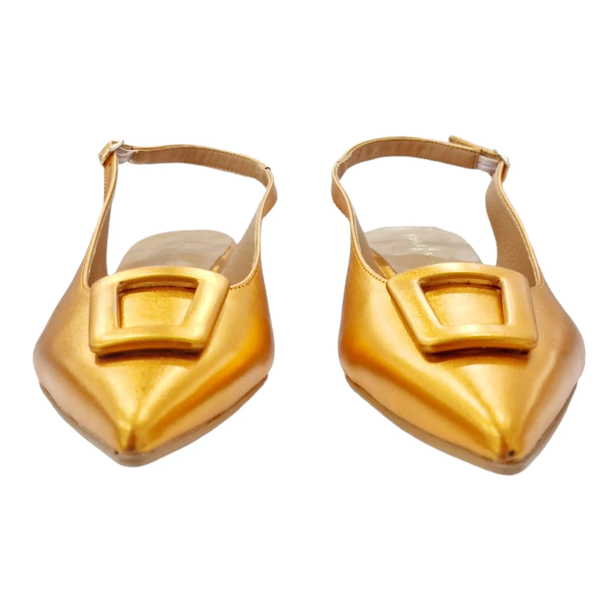 ZAPATOS SABRINA DESTALONADO MUJER ADORNO HEBILLA FORRADA NARANJA