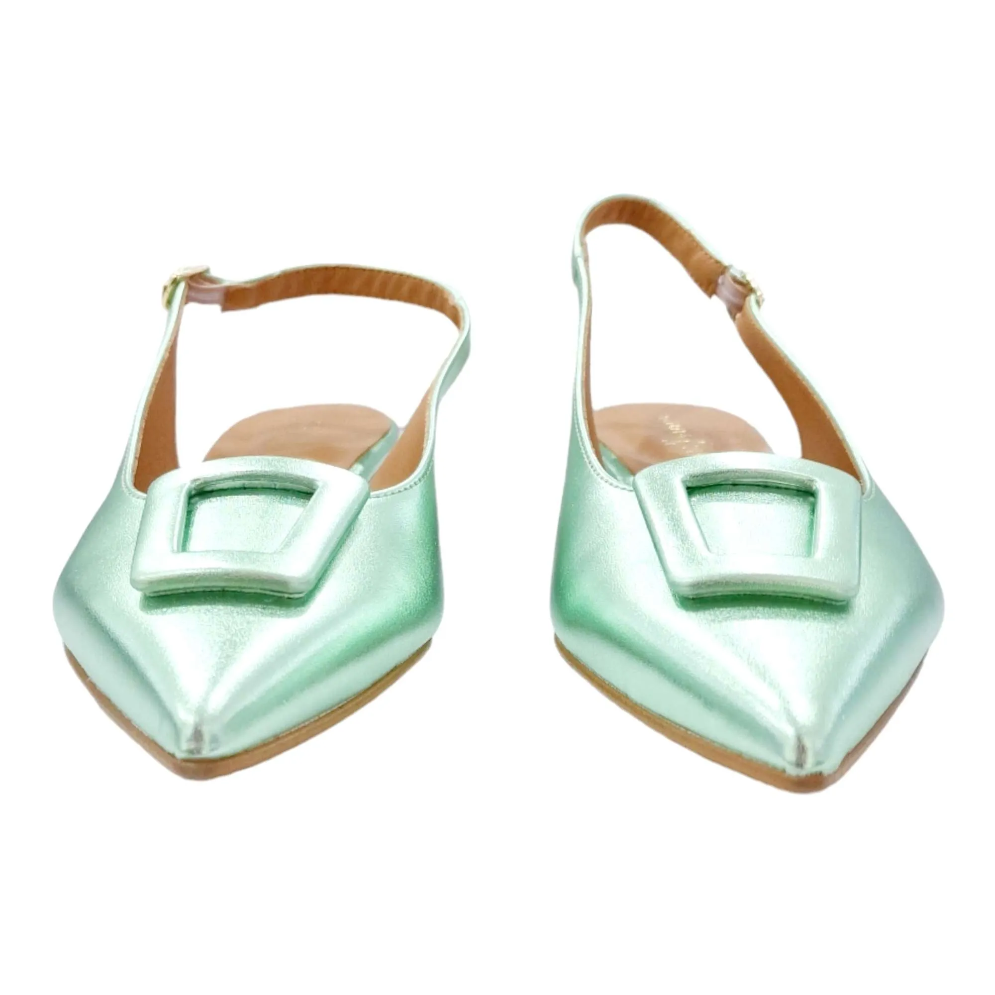 ZAPATOS SABRINA DESTALONADO MUJER ADORNO HEBILLA FORRADA VERDE